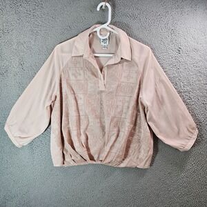 Ivy Jane Top Shirt Women XS Cross‎ Stitch Split Neck Light Punch Pink - Pls Read